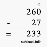 Calculate 260 minus 27 using long subtraction