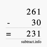 Calculate 261 minus 30 using long subtraction