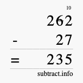Calculate 262 minus 27 using long subtraction