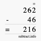 Calculate 262 minus 46 using long subtraction Calculate 262 minus 46 using long subtraction
