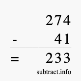 Calculate 274 minus 41 using long subtraction