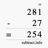 Calculate 281 minus 27 using long subtraction