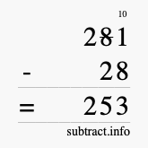 Calculate 281 minus 28 using long subtraction Calculate 281 minus 28 using long subtraction
