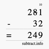 Calculate 281 minus 32 using long subtraction