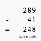 Calculate 289 minus 41 using long subtraction