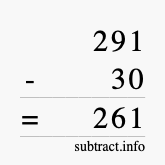 Calculate 291 minus 30 using long subtraction Calculate 291 minus 30 using long subtraction