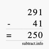 Calculate 291 minus 41 using long subtraction