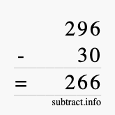 Calculate 296 minus 30 using long subtraction Calculate 296 minus 30 using long subtraction