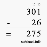 Calculate 301 minus 26 using long subtraction