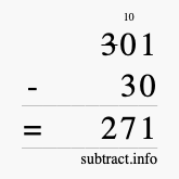 Calculate 301 minus 30 using long subtraction Calculate 301 minus 30 using long subtraction