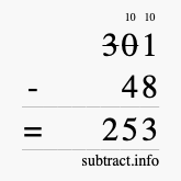 Calculate 301 minus 48 using long subtraction Calculate 301 minus 48 using long subtraction
