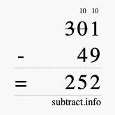 Calculate 301 minus 49 using long subtraction