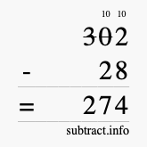 Calculate 302 minus 28 using long subtraction Calculate 302 minus 28 using long subtraction