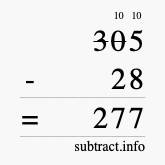 Calculate 305 minus 28 using long subtraction Calculate 305 minus 28 using long subtraction