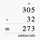 Calculate 305 minus 32 using long subtraction Calculate 305 minus 32 using long subtraction