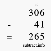 Calculate 306 minus 41 using long subtraction
