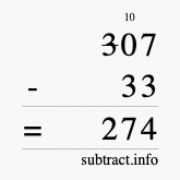 Calculate 307 minus 33 using long subtraction