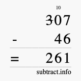 Calculate 307 minus 46 using long subtraction