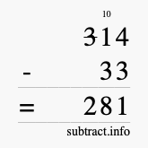 Calculate 314 minus 33 using long subtraction