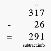 Calculate 317 minus 26 using long subtraction