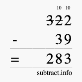 Calculate 322 minus 39 using long subtraction