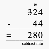 Calculate 324 minus 44 using long subtraction