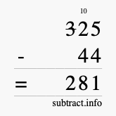 Calculate 325 minus 44 using long subtraction