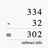 Calculate 334 minus 32 using long subtraction