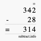 Calculate 342 minus 28 using long subtraction