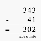 Calculate 343 minus 41 using long subtraction