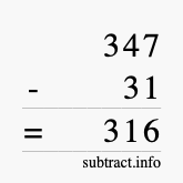Calculate 347 minus 31 using long subtraction