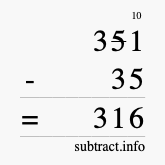 Calculate 351 minus 35 using long subtraction