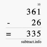 Calculate 361 minus 26 using long subtraction