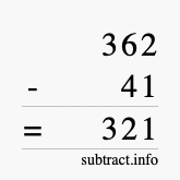 Calculate 362 minus 41 using long subtraction