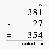 Calculate 381 minus 27 using long subtraction