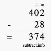Calculate 402 minus 28 using long subtraction