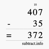 Calculate 407 minus 35 using long subtraction