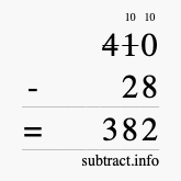 Calculate 410 minus 28 using long subtraction