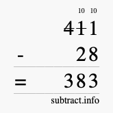 Calculate 411 minus 28 using long subtraction