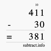Calculate 411 minus 30 using long subtraction