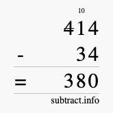 Calculate 414 minus 34 using long subtraction