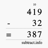 Calculate 419 minus 32 using long subtraction