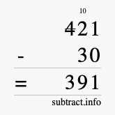 Calculate 421 minus 30 using long subtraction