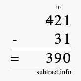 Calculate 421 minus 31 using long subtraction