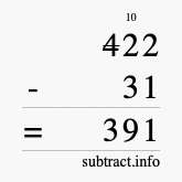 Calculate 422 minus 31 using long subtraction