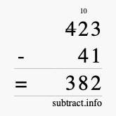 Calculate 423 minus 41 using long subtraction