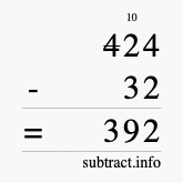 Calculate 424 minus 32 using long subtraction