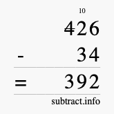 Calculate 426 minus 34 using long subtraction