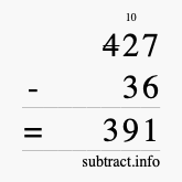 Calculate 427 minus 36 using long subtraction