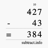 Calculate 427 minus 43 using long subtraction
